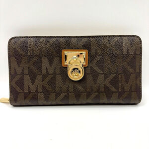 Michael Kors Hamilton Traveler Brown Leather Zip Around Continental Logo Wallet